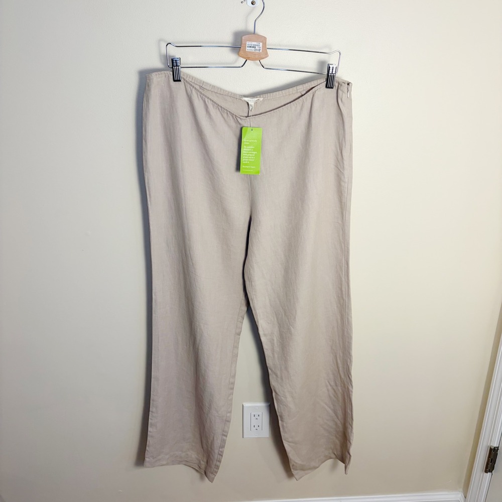 Eileen Fisher Pants Womens M Beige 100% Linen Wide Leg Side Zip Casual Trousers - Picture 8 of 8